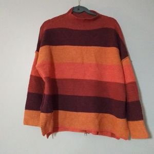 BKE Striped Mock Neck Sweater CSB0533. Large Dolman Waffle Full back zip